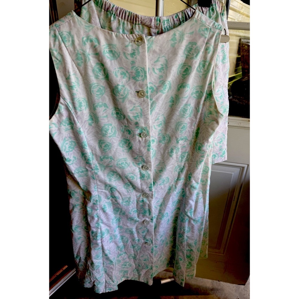 Vintage Blair Pastel Floral 2-Piece Set Tunic Dress & Pants Medium